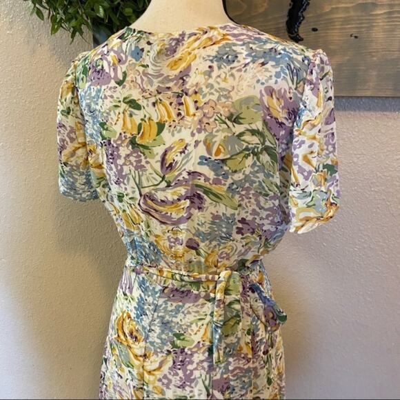 Lulus Feels Magical Ivory Floral Print Short Sleeve Wrap Maxi Dress - Picture 6 of 12